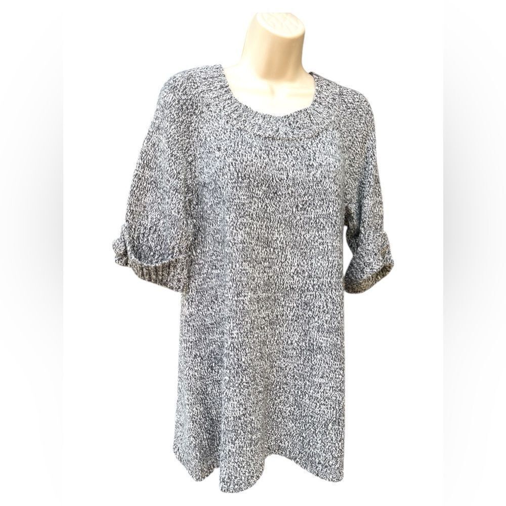Large HANNAH Gray/White Pullovers crew neck, Sweater Top short sleeve shirt